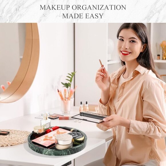 Real Natural Round Marble Tray for Bathroom, Genuine Marble Stone Vanity Tray, L - Picture 8 of 9